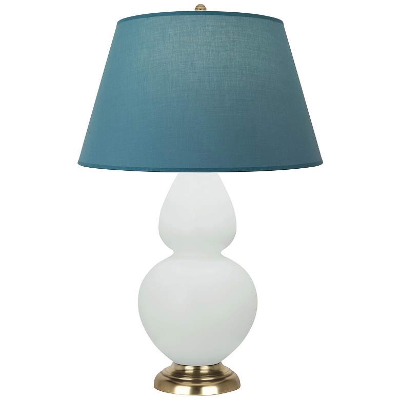 Image 1 Double Gourd 31"H Celadon And Brass Lamp w/ Bright Blue And Gray Shade