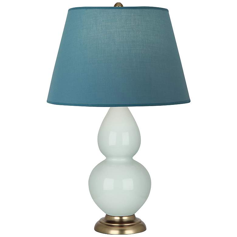 Image 1 Double Gourd 31"H Celadon And Brass Lamp w/ Bright Blue And Gray Shade