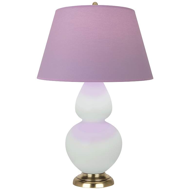Image 1 Double Gourd 31"H Celadon And Brass Lamp w/ Lavender And Plum Shade