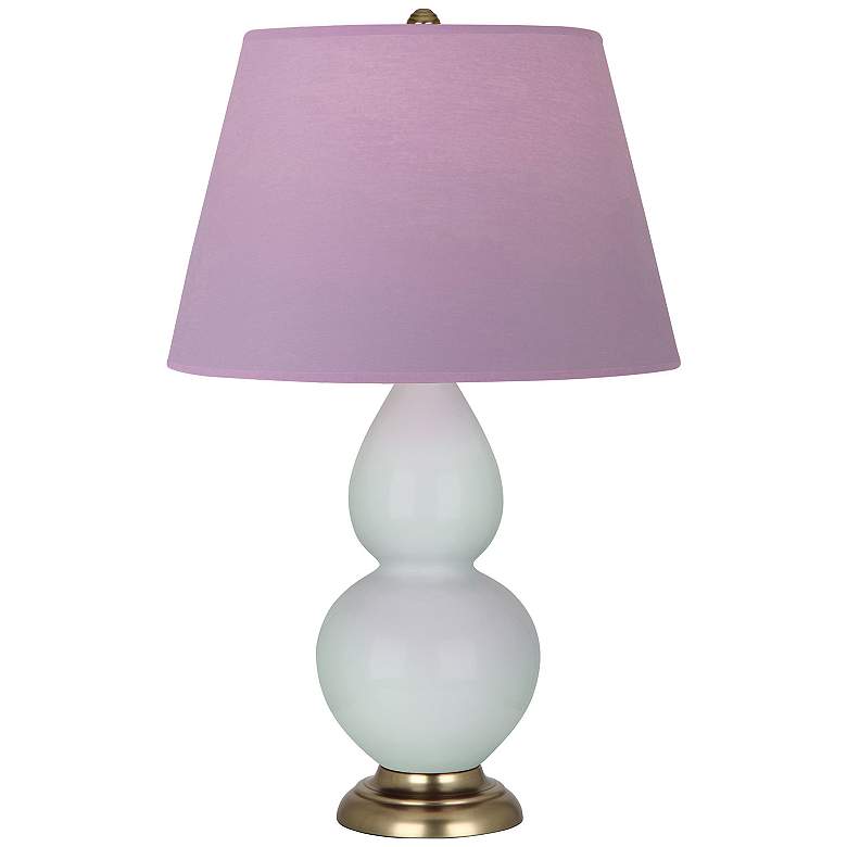 Image 1 Double Gourd 31"H Celadon And Brass Lamp w/ Lavender And Plum Shade