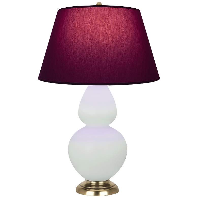 Image 1 Double Gourd 31"H Celadon And Brass Lamp w/ Plum And Lavender Shade