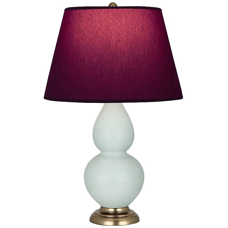 Image 1 Double Gourd 31"H Celadon And Brass Lamp w/ Plum And Lavender Shade