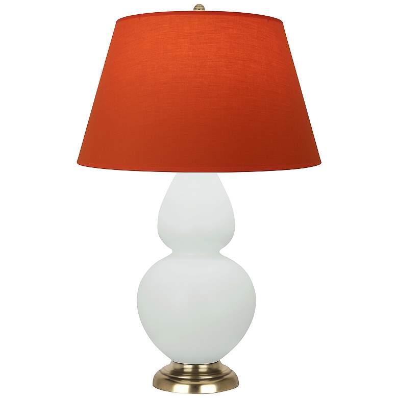 Image 1 Double Gourd 31"H Celadon And Brass Lamp w/ Tangerine And Taupe Shade
