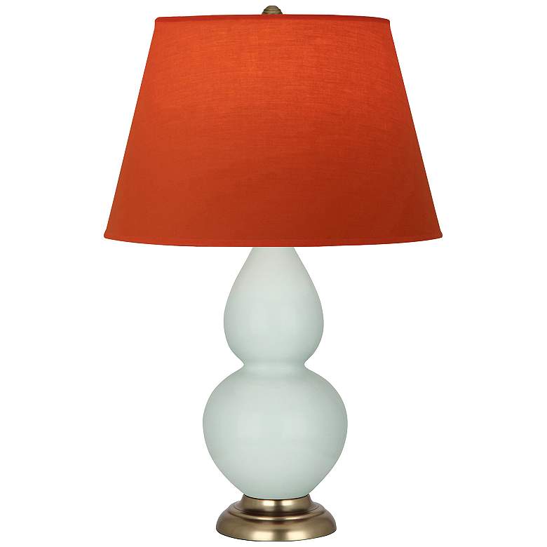 Image 1 Double Gourd 31"H Celadon And Brass Lamp w/ Tangerine And Taupe Shade