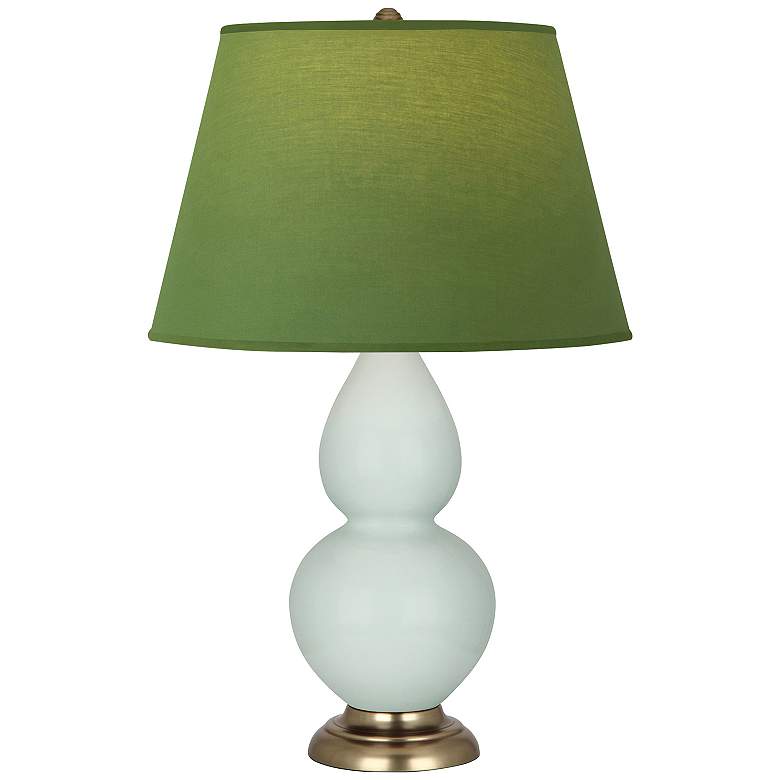 Image 1 Double Gourd 31"H Celadon And Brass Lamp w/ Tea Green And Taupe Shade