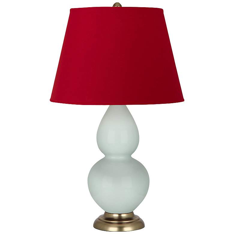 Image 1 Double Gourd 31"H Celadon And Brass Table Lamp w/ Black And Red Shade