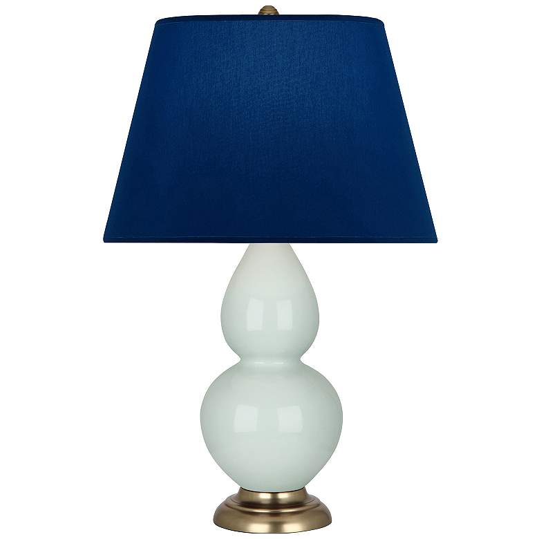 Image 1 Double Gourd 31"H Celadon And Brass Table Lamp w/ Navy And Gray Shade