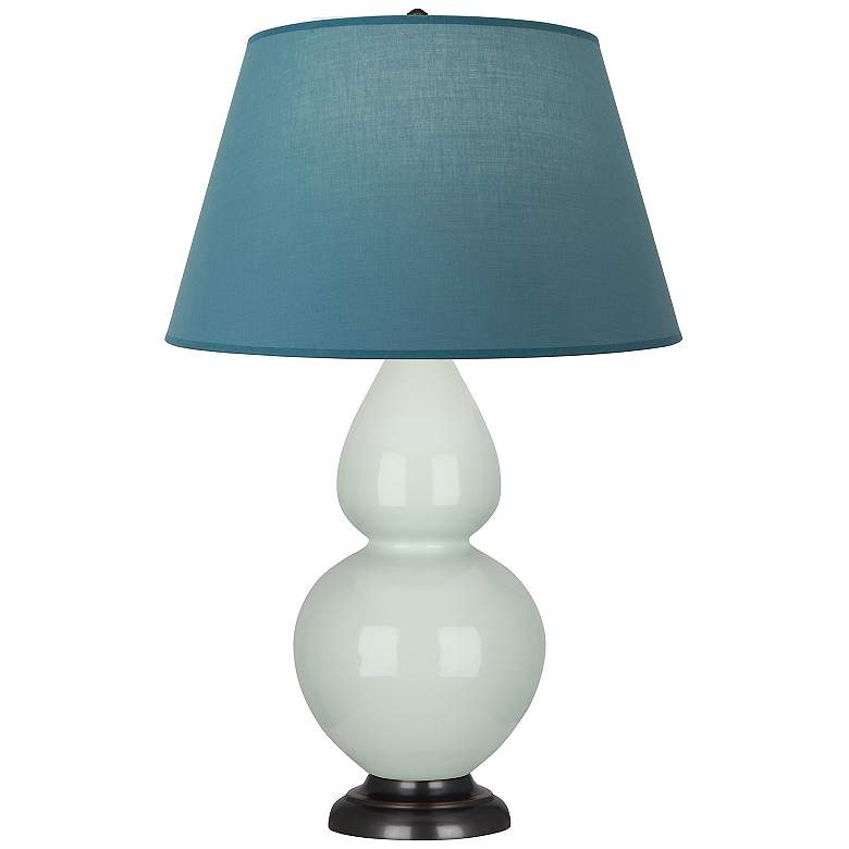 Image 1 Double Gourd 31"H Celadon And Bronze Lamp w/ Bright Blue And Gray Shade