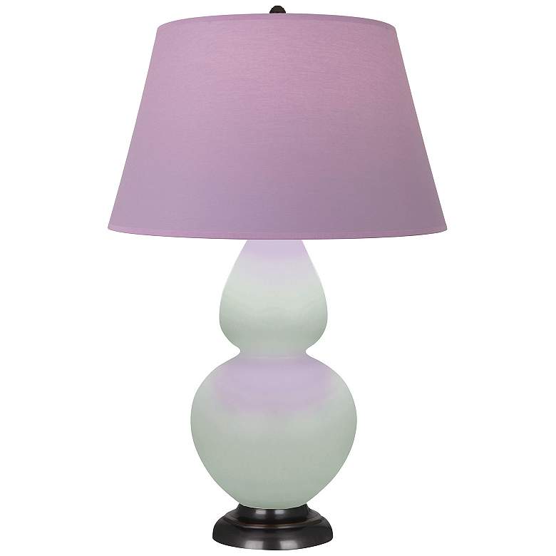 Image 1 Double Gourd 31"H Celadon And Bronze Lamp w/ Lavender And Plum Shade