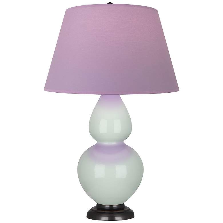 Image 1 Double Gourd 31"H Celadon And Bronze Lamp w/ Lavender And Plum Shade