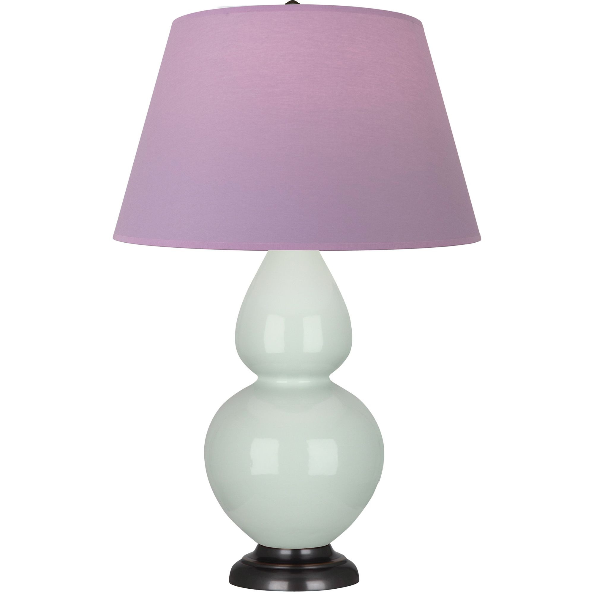 Image 2 Double Gourd 31"H Celadon And Bronze Lamp w/ Lavender And Plum Shade more views