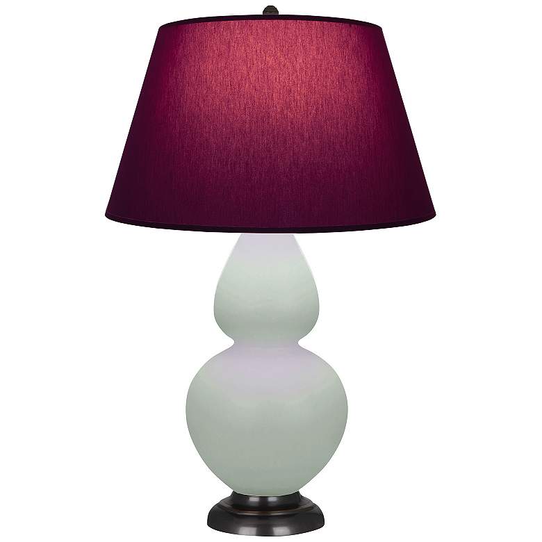 Image 1 Double Gourd 31"H Celadon And Bronze Lamp w/ Plum And Lavender Shade