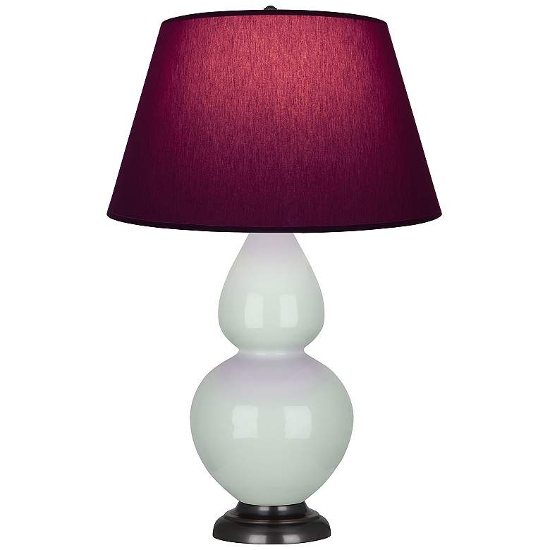 Image 1 Double Gourd 31"H Celadon And Bronze Lamp w/ Plum And Lavender Shade