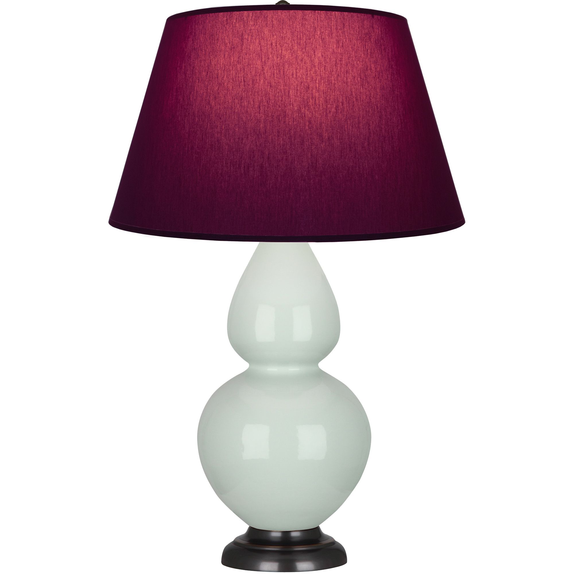 Image 2 Double Gourd 31"H Celadon And Bronze Lamp w/ Plum And Lavender Shade more views