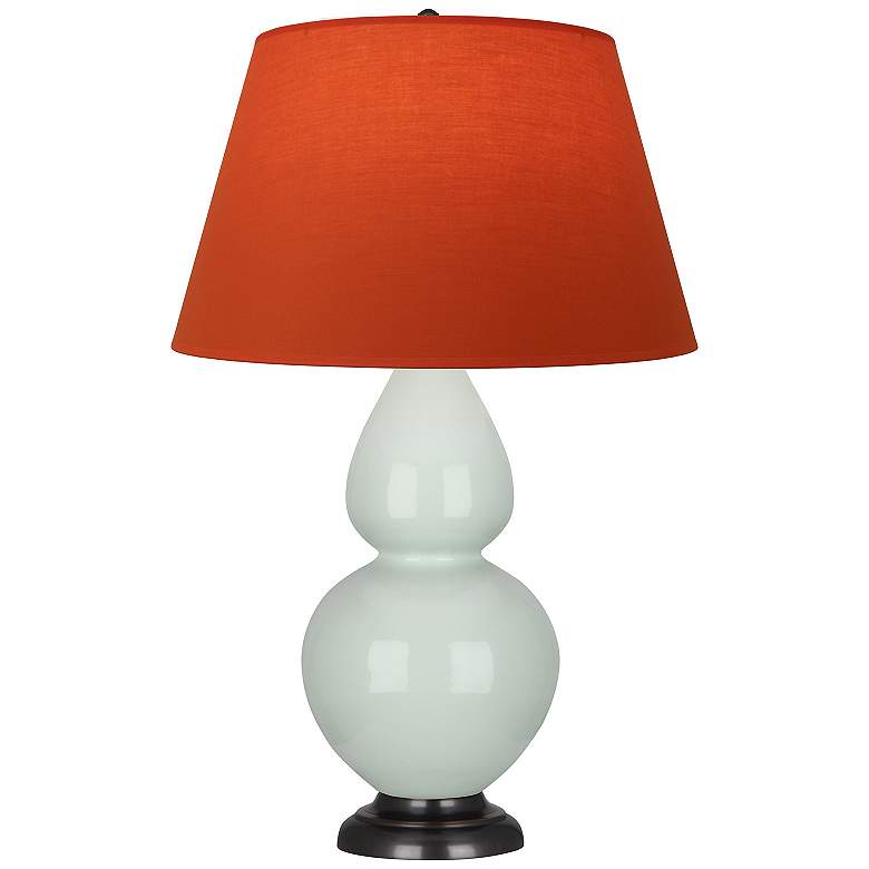Image 1 Double Gourd 31"H Celadon And Bronze Lamp w/ Tangerine And Taupe Shade