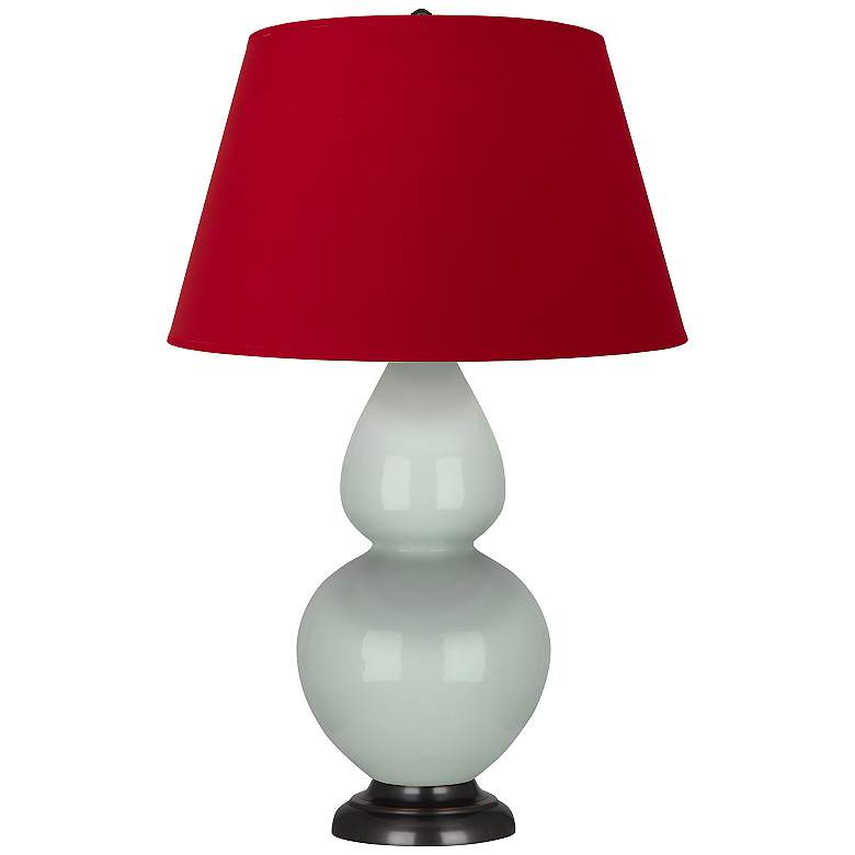 Image 1 Double Gourd 31"H Celadon And Bronze Table Lamp w/ Black And Red Shade