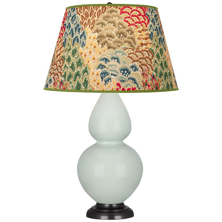 Image 1 Double Gourd 31"H Celadon And Bronze Table Lamp w/ Fall Floral Shade
