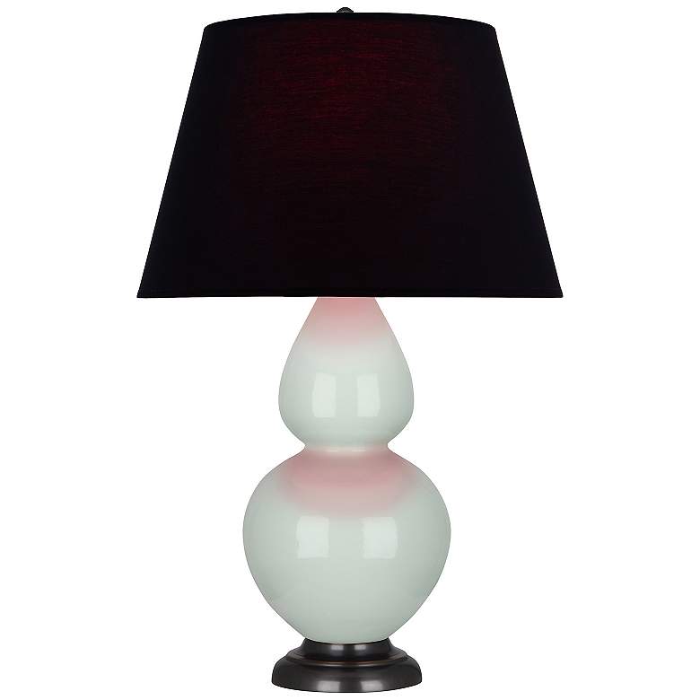Image 1 Double Gourd 31"H Celadon And Bronze Table Lamp w/ Ink And Rose Shade