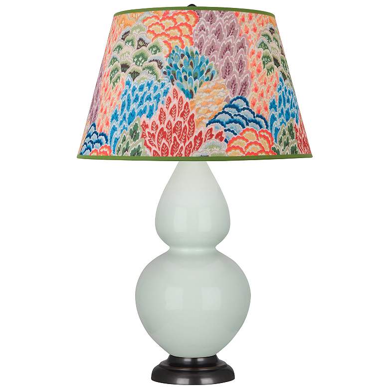 Image 1 Double Gourd 31"H Celadon And Bronze Table Lamp w/ Spring Floral Shade