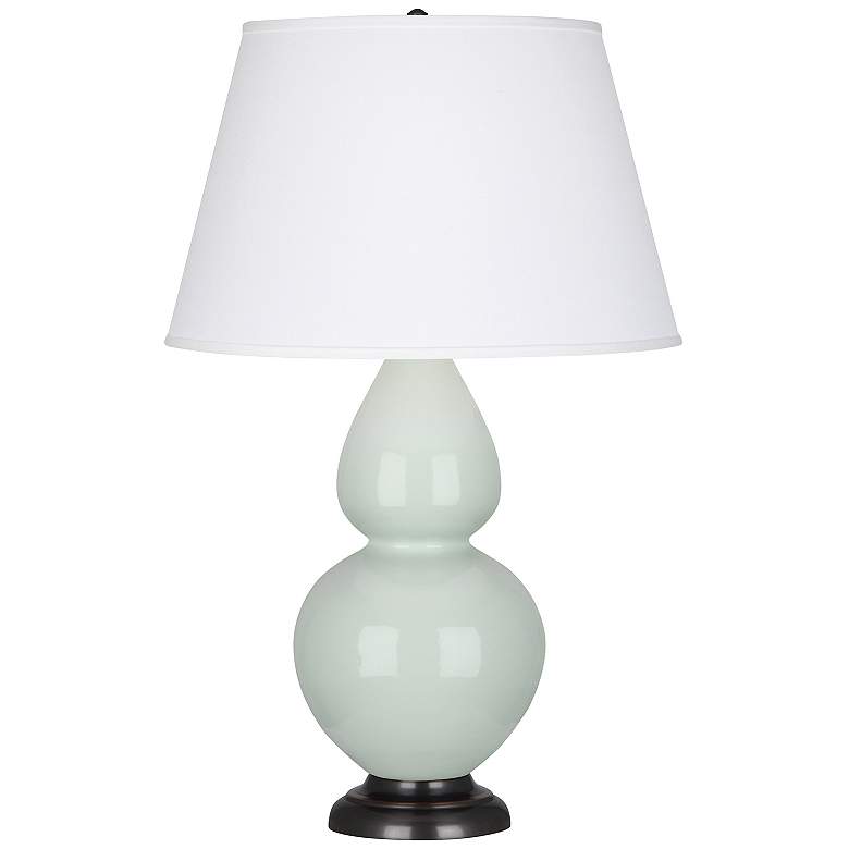 Image 1 Double Gourd 31"H Celadon And Deep Bronze Table Lamp With Pearl Shade