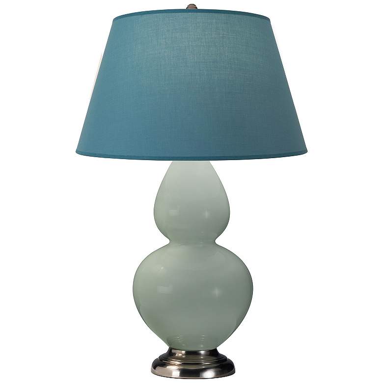 Image 1 Double Gourd 31"H Celadon And Silver Lamp w/ Bright Blue And Gray Shade