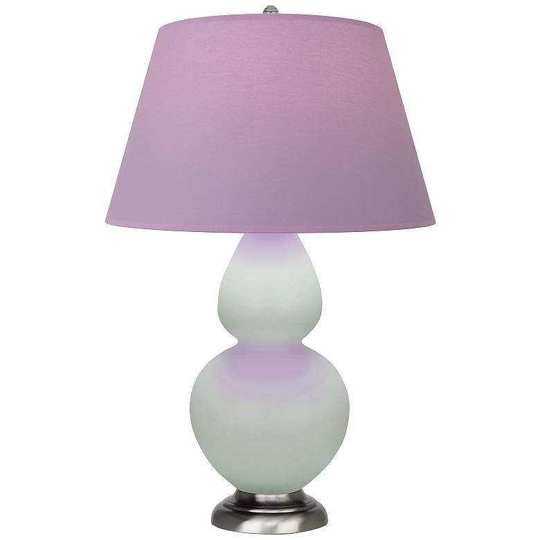 Image 1 Double Gourd 31"H Celadon And Silver Lamp w/ Lavender And Plum Shade