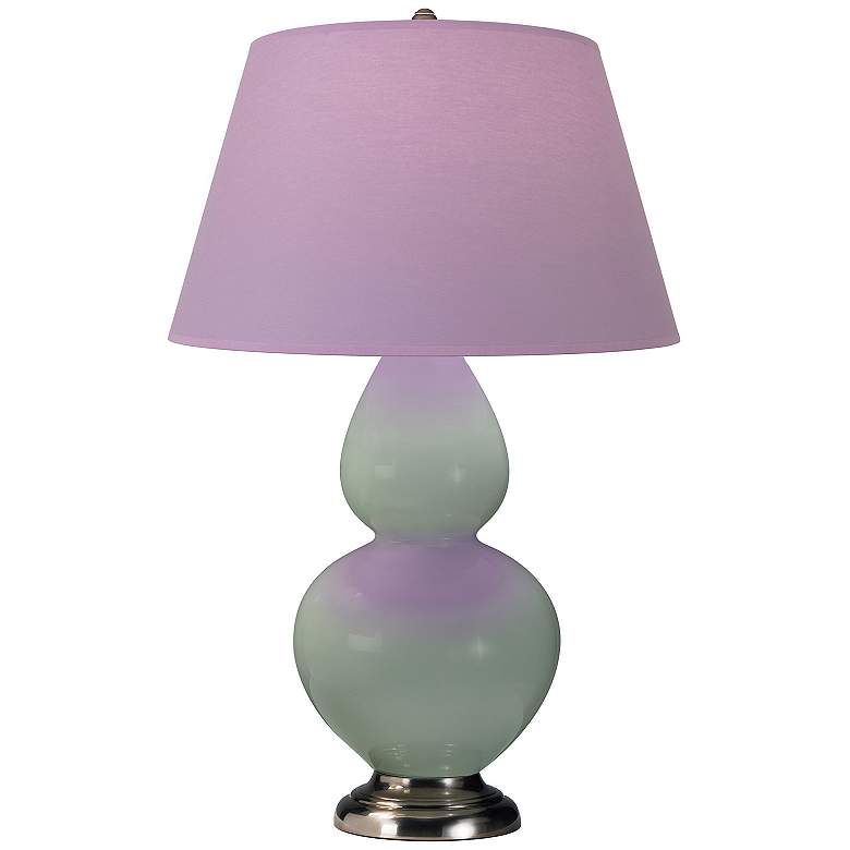 Image 1 Double Gourd 31"H Celadon And Silver Lamp w/ Lavender And Plum Shade