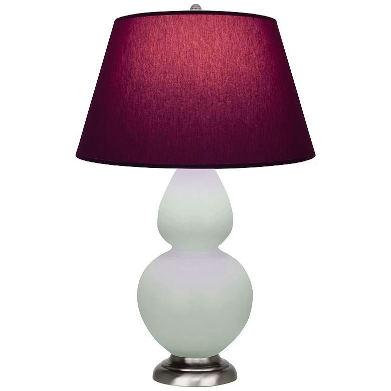 Image 1 Double Gourd 31"H Celadon And Silver Lamp w/ Plum And Lavender Shade