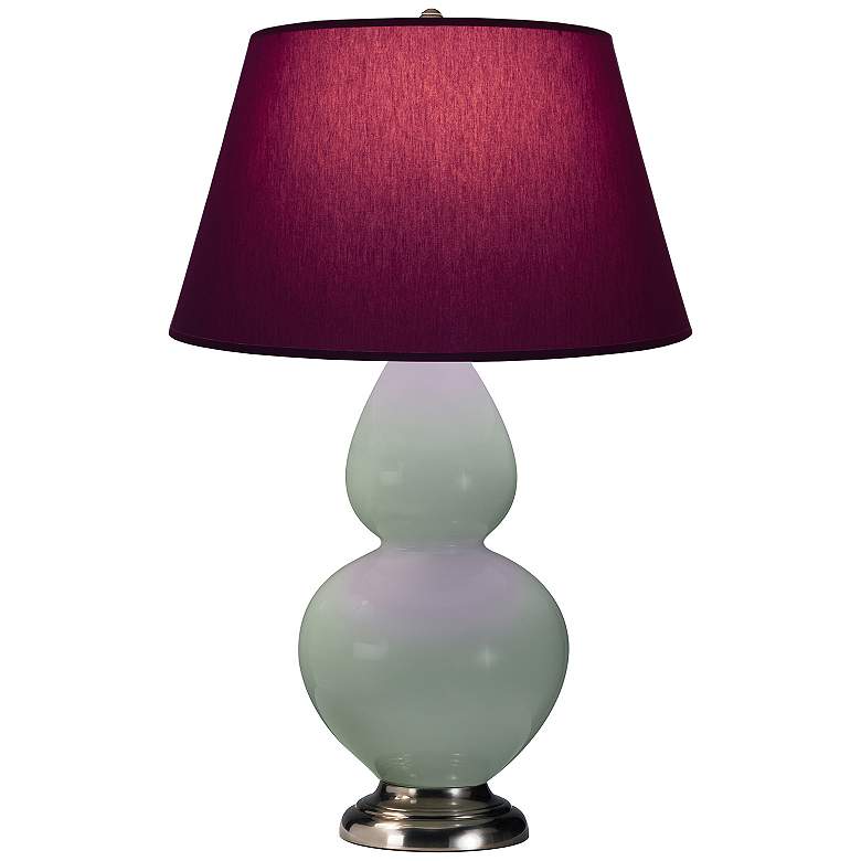 Image 1 Double Gourd 31"H Celadon And Silver Lamp w/ Plum And Lavender Shade