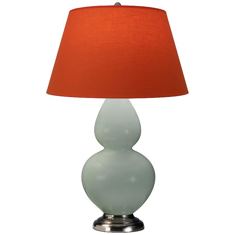 Image 1 Double Gourd 31"H Celadon And Silver Lamp w/ Tangerine And Taupe Shade