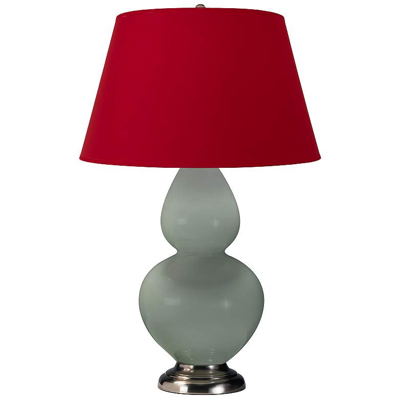 Image 1 Double Gourd 31"H Celadon And Silver Table Lamp w/ Black And Red Shade