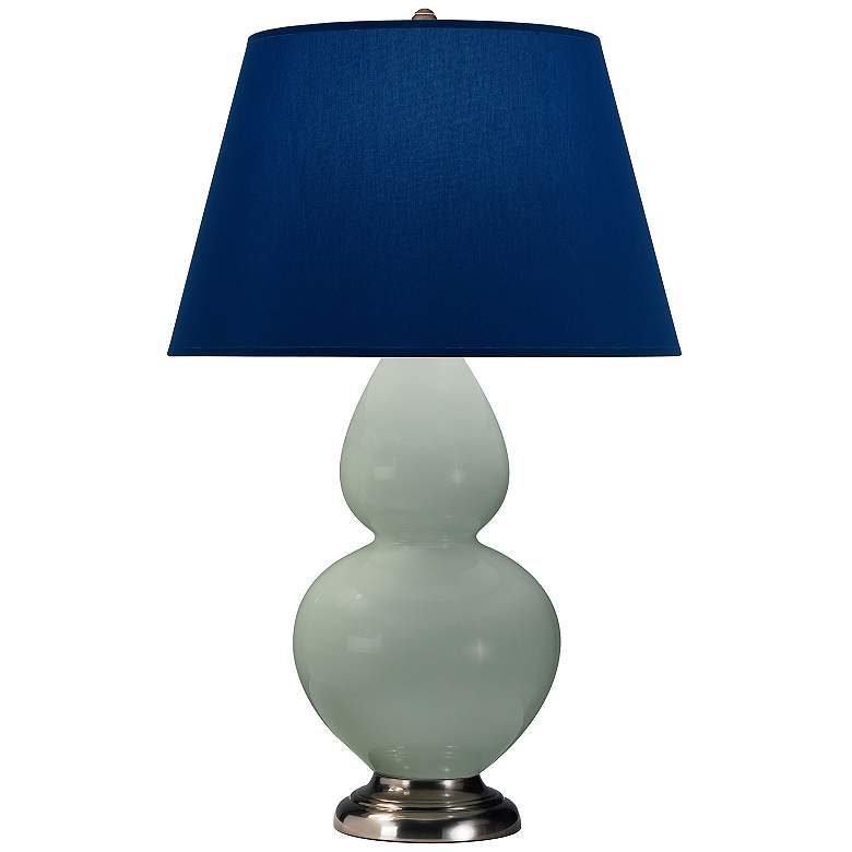 Image 1 Double Gourd 31"H Celadon And Silver Table Lamp w/ Navy And Gray Shade