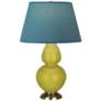 Double Gourd 31"H Citron And Brass Lamp w/ Bright Blue And Gray Shade