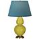 Double Gourd 31"H Citron And Brass Lamp w/ Bright Blue And Gray Shade