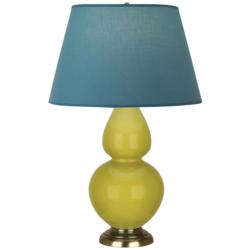 Double Gourd 31"H Citron And Brass Lamp w/ Bright Blue And Gray Shade
