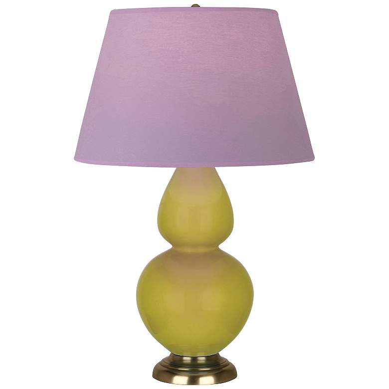 Image 1 Double Gourd 31"H Citron And Brass Lamp w/ Lavender And Plum Shade