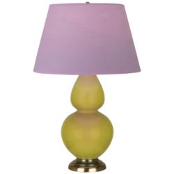 Double Gourd 31"H Citron And Brass Lamp w/ Lavender And Plum Shade