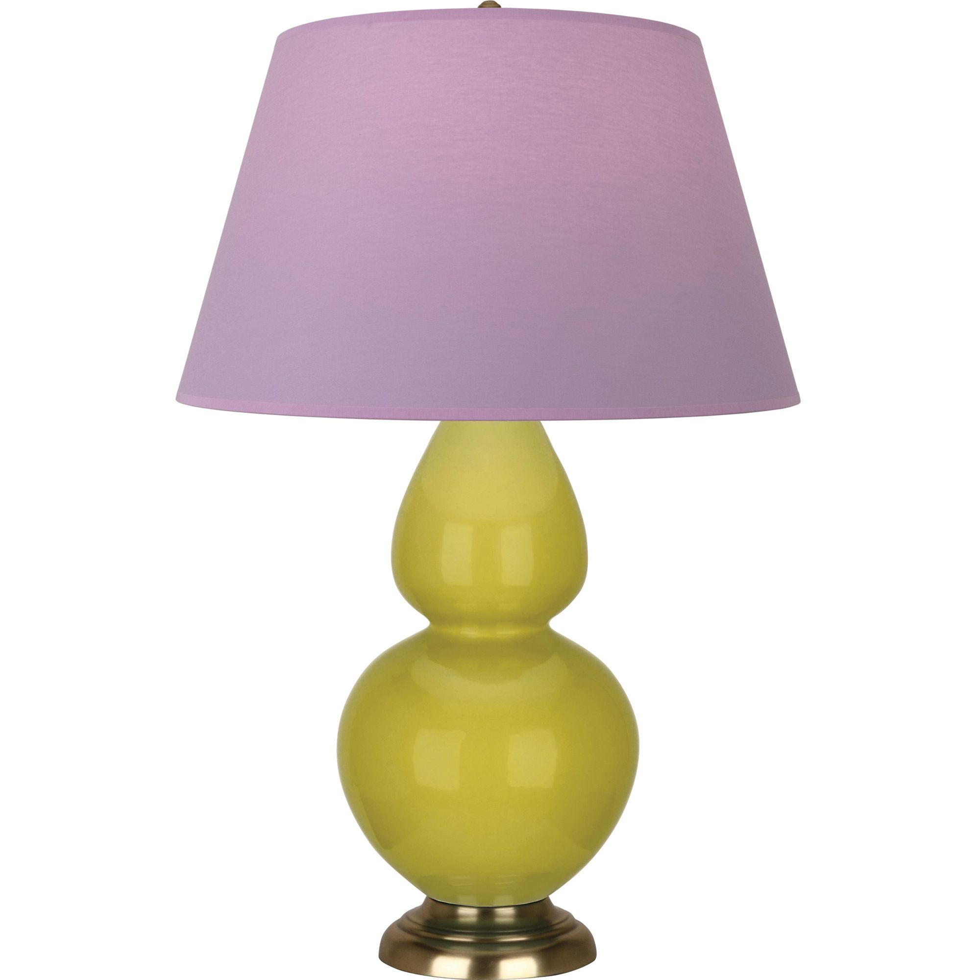 Image 2 Double Gourd 31"H Citron And Brass Lamp w/ Lavender And Plum Shade more views