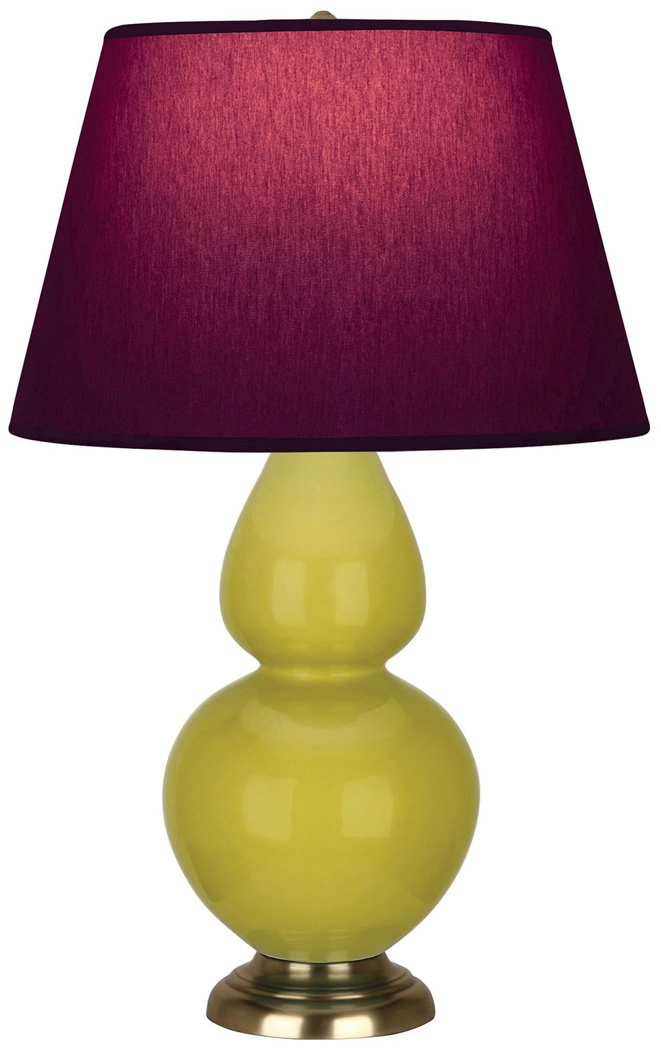 Double Gourd 31"H Citron And Brass Lamp w/ Plum And Lavender Made to Order