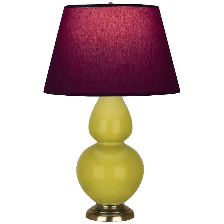 Image 1 Double Gourd 31"H Citron And Brass Lamp w/ Plum And Lavender Shade