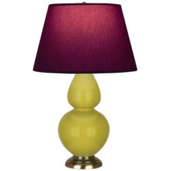 Double Gourd 31"H Citron And Brass Lamp w/ Plum And Lavender Shade