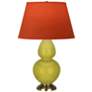 Double Gourd 31"H Citron And Brass Lamp w/ Tangerine And Taupe Shade
