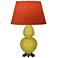 Double Gourd 31"H Citron And Brass Lamp w/ Tangerine And Taupe Shade