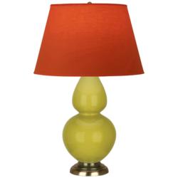 Double Gourd 31"H Citron And Brass Lamp w/ Tangerine And Taupe Shade