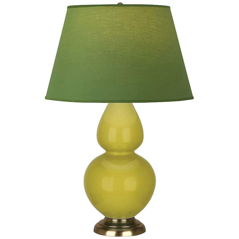 Image 1 Double Gourd 31"H Citron And Brass Lamp w/ Tea Green And Taupe Shade