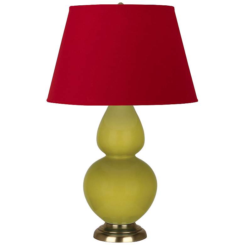 Image 1 Double Gourd 31"H Citron And Brass Table Lamp w/ Black And Red Shade