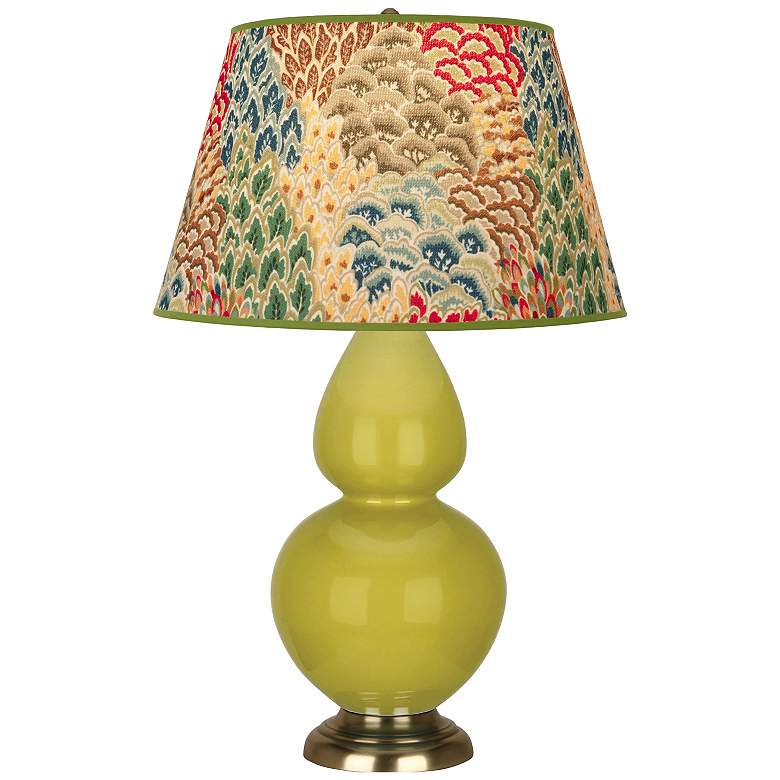 Image 1 Double Gourd 31"H Citron And Brass Table Lamp w/ Fall Floral Shade