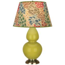 Double Gourd 31"H Citron And Brass Table Lamp w/ Fall Floral Shade
