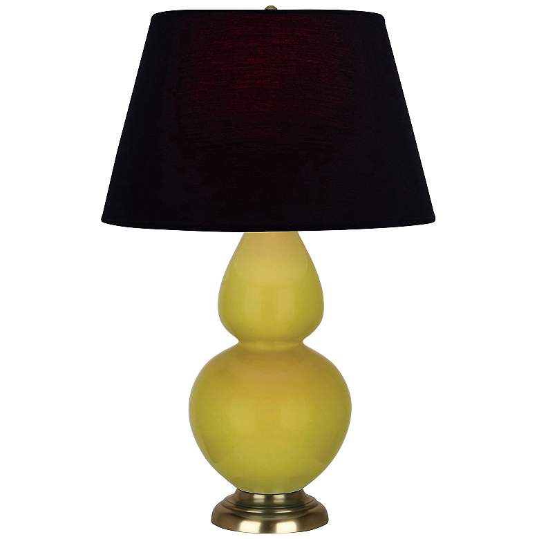Image 1 Double Gourd 31"H Citron And Brass Table Lamp w/ Ink And Rose Shade