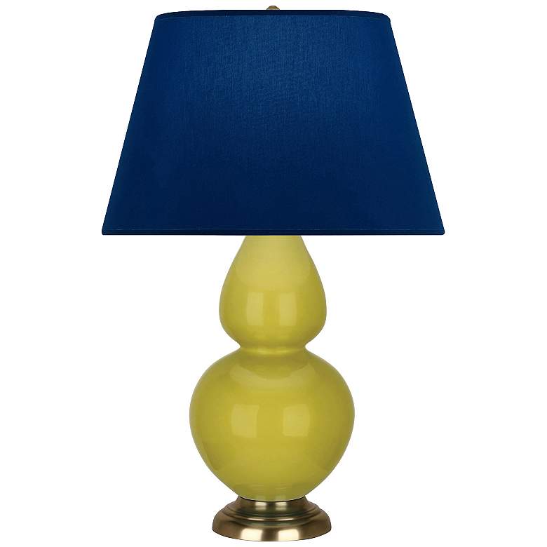 Image 1 Double Gourd 31"H Citron And Brass Table Lamp w/ Navy And Gray Shade